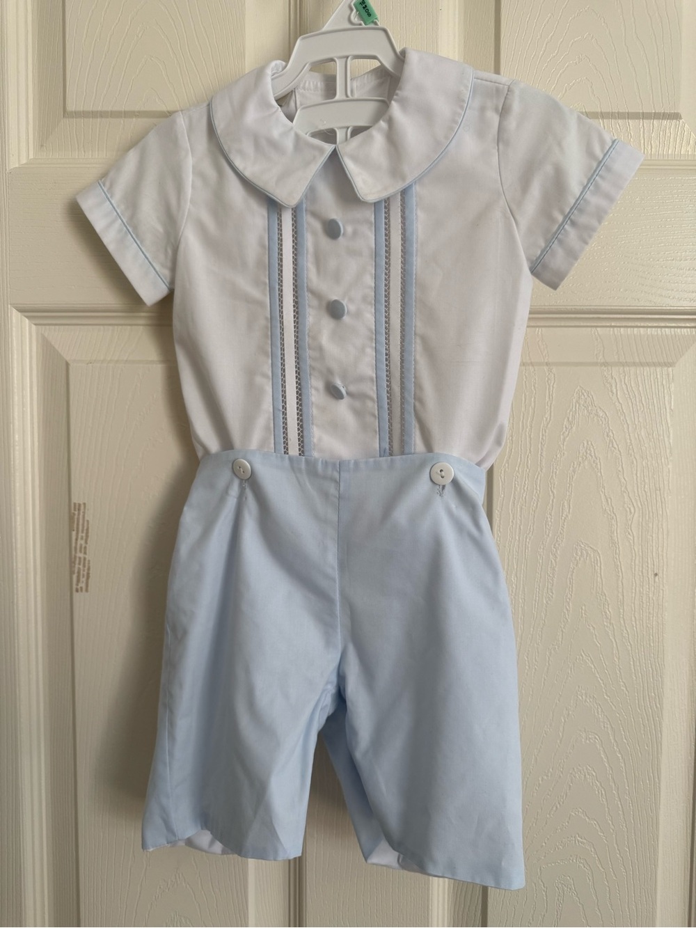 Boys' Light Blue & White Short Set with Pintuck Trim